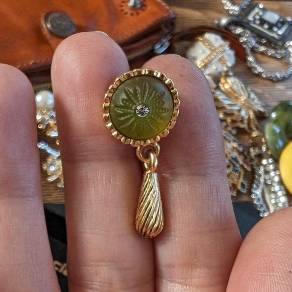 Liz Claiborne, Vintage, earring, brooch, set, original box, green crystal cut - Picture 5 of 6